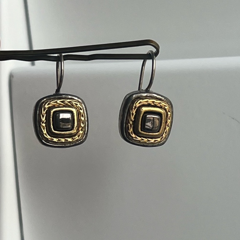 Vintage 90s Liz Claiborne Silver and Gold Square Drop Earrings - Part of Set